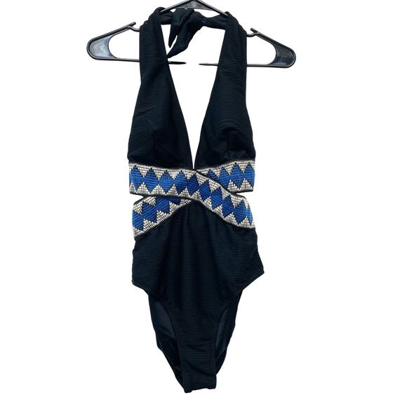 Cupshe Women's Geo Stitching Wrap Cutout One Piece Swimsuit Black Size Medium - Picture 2 of 6